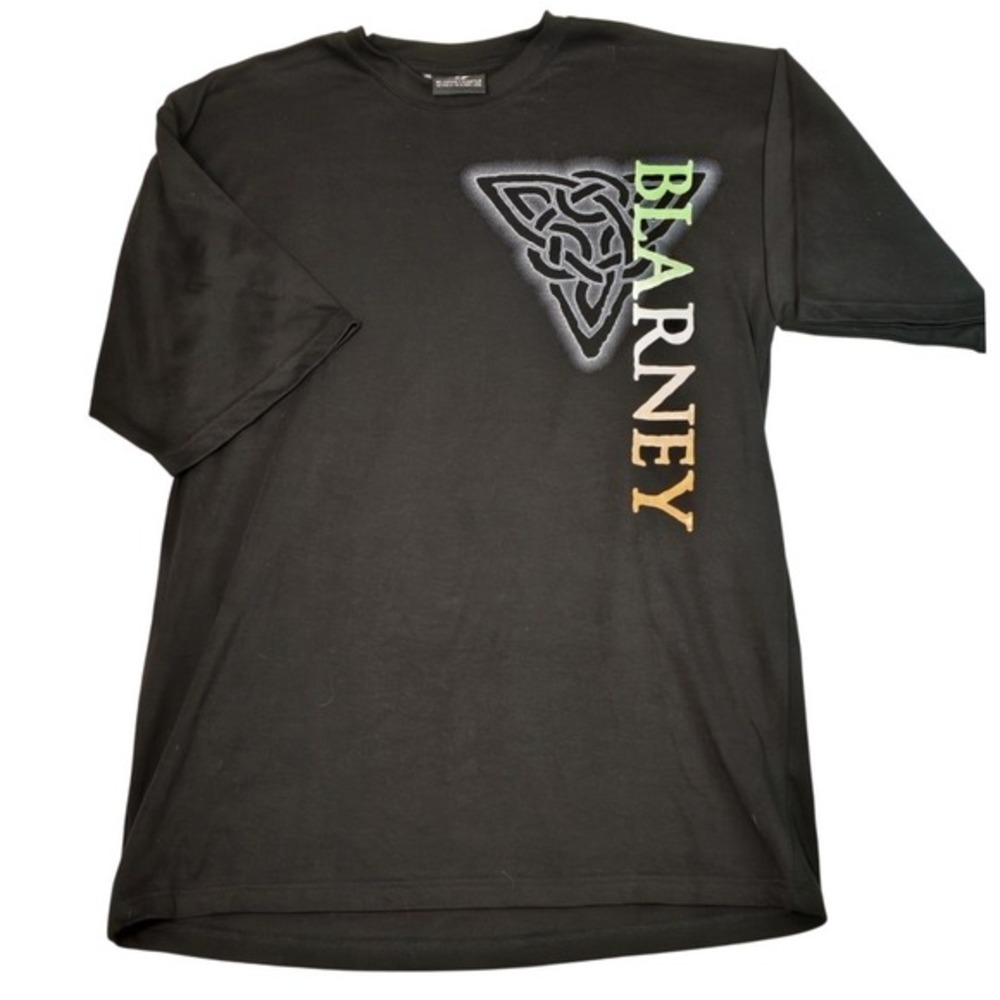 Blarney Castle Irish Celtic Mens XL T-Shirt Black Orange White Green Trinity Tee
